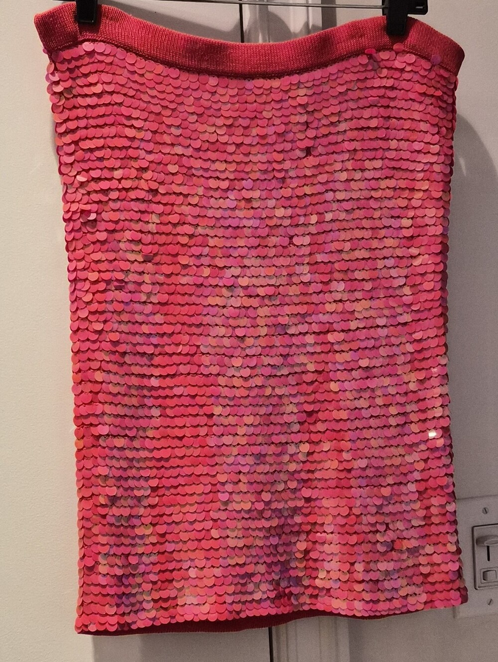 Vintage Moda International Sequin Orange Iridescent Knit Pencil Skirt Sz M